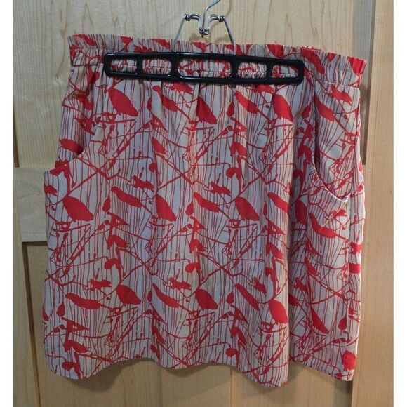 Red & White Everly Elastic Waist Skirt With Bird & Branch Print Womens - Picture 1 of 8